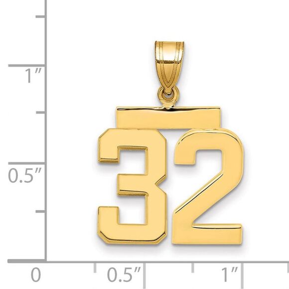 14k Yellow Gold, Athletic Collection Medium Polished Number 32 Pendant - Picture 2 of 3